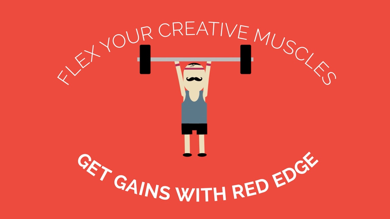 Animated weightlifter flexing his creative muscles